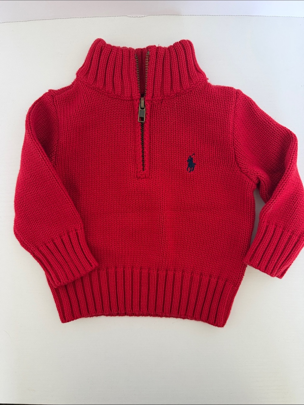 Ralph Lauren Bright Red Half-Zip Knit Sweater for baby 9month NWT